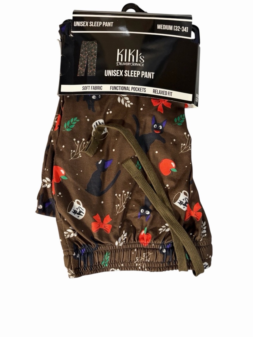 NWT Boxlunch Studio Ghibli Kiki's Delivery Service JiJi Cat Red Bow Sleep Pant